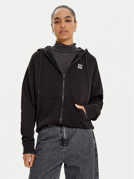 Hugo Bluza Dalfine 50535240 Czarny Regular Fit. Czarne bluzy damskie Hugo, l, bez wzorów, z bawełny, bez ramiączek, bez kaptura. Za 440.99 zł.