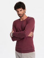 Sweter klasyczny męski z wiskozą BASIC z okrągłym dekoltem bordowy V11 OM-SWBS-0106 L. Czerwone swetry męskie Ombre, l, bez wzorów, z wiskozy, klasyczne, bez kołnierzyka, bez ramiączek. Za 136.15 zł.