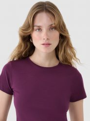4F T-shirt slim z modalem damski - fioletowy XXL. Fioletowe t-shirty damskie 4F, xs, bez wzorów, z bawełny, klasyczne, bez kołnierzyka, bez ramiączek. W wyprzedaży za 39.99 zł.