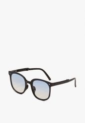 Niebieskie Duże Okulary Przeciwsłoneczne z Metalicznym Detalem Tweeda. Niebieskie okulary przeciwsłoneczne damskie Born2be. Za 44.99 zł.