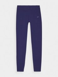 4F Legginsy dzianinowe damskie - granatowe M. Niebieskie legginsy damskie 4F, bez wzorów, z bawełny. W wyprzedaży za 59.99 zł.