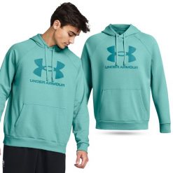 Bluza fitness męska UNDER ARMOUR Rival Fleece Logo z kapturem. Niebieskie bluzy męskie Under Armour, m, bez wzorów, z kapturem, na fitness i siłownię. Za 244.00 zł.