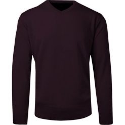 Sweter Śliwkowy Wełniany w Serek, V-neck, Męski, Cienki -HOVARD. Swetry męskie Hovard, m, bez wzorów, z tkaniny, biznesowe, bez kołnierzyka, bez ramiączek. Za 135.00 zł.