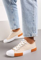 Beżowe Trampki Castite. Brązowe trampki i tenisówki damskie Born2be, z aplikacjami, z gumy, przed kostkę, bez zapięcia. Za 29.99 zł.