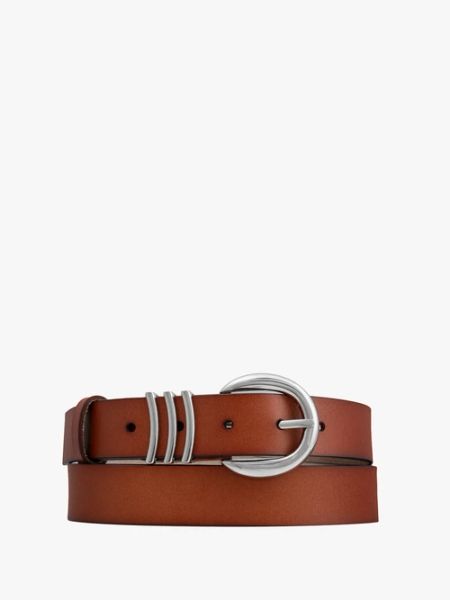 Rudy pasek ze skóry licowej. Brązowe paski damskie Ryłko, bez wzorów, ze skóry. Za 129.99 zł.