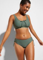 Bikini bustier (2 części) z wiązanym paskiem. Zielone stroje kąpielowe damskie bonprix, bez wzorów. Za 104.99 zł.