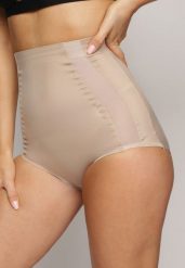 Beżowe Modelujące Majtki z Wysokim Stanem i Wstawkami z Siateczki Gabrielina. Brązowe majtki damskie Born2be. Za 19.99 zł.