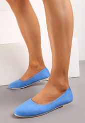 Niebieskie Balerinki z Imitacji Zamszu z Okrągłym Noskiem Garneli. Niebieskie balerinki damskie Born2be, na jesień, bez wzorów, z jeansu, eleganckie, z okrągłym noskiem, bez obcasa, bez zapięcia. Za 49.99 zł.