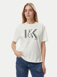 KARL LAGERFELD T-Shirt B4W17003 Kremowy Regular Fit. Białe t-shirty damskie KARL LAGERFELD, xs, bez wzorów, z bawełny, bez kołnierzyka, bez ramiączek. Za 219.99 zł.