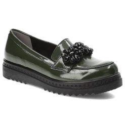 Zielone Półbuty Armodo Skórzane Eleganckie Buty. Zielone półbuty damskie Armodo, bez wzorów, ze skóry, eleganckie, bez obcasa, bez zapięcia. Za 289.00 zł.