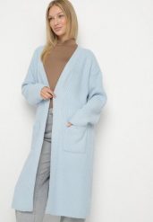 Niebieski Niezapinany Kardigan z Bawełną o Długim Kroju Asorisse. Niebieskie kardigany damskie Born2be, bez wzorów, z bawełny, eleganckie, bez kołnierzyka. Za 109.99 zł.