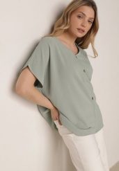 Jasnozielona Bluzka z Bawełną o Nietoperzowym Kroju z Guzikami Mistwin. Zielone bluzki damskie Born2be, l, bez wzorów, z bawełny, klasyczne, bez kołnierzyka, bez ramiączek. Za 49.99 zł.