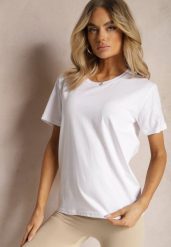 Biała T-shirt Erasorus. Białe t-shirty damskie Renee, xl, bez wzorów, z jeansu, bez kołnierzyka, bez ramiączek. Za 19.99 zł.