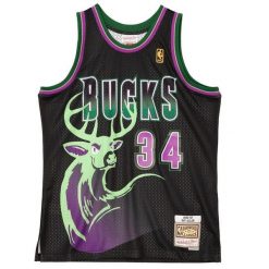 Koszulka NBA Milwaukee Bucks Ray Allen. Czarne bluzki damskie Mitchell & Ness, bez wzorów, sportowe, bez kołnierzyka, bez ramiączek. Za 577.00 zł.