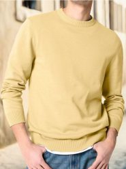 Sweter z okrągłym dekoltem - żółty. Żółte swetry męskie Sinsay, l, bez wzorów, bez kołnierzyka, bez ramiączek. Za 25.99 zł.