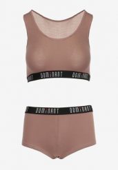 Jasnobrązowy Komplet Bawełniany Sportowy Biustonosz i Stringi oraz Szorty Elmera. Brązowe bielizna sportowa damska Renee, l, bez wzorów, z bawełny. Za 34.99 zł.
