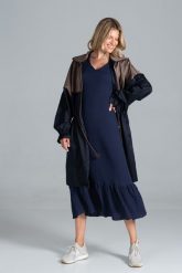 Dwukolorowy Płaszcz Typu Parka - Granatowy Brązowy. Brązowe parki damskie Figl, l, bez wzorów, z elastanu, bez kaptura. Za 389.00 zł.