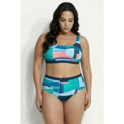 Damskie Bikini graficzny nadruk miękkie miseczki regulowane ramiączka. Niebieskie stroje kąpielowe damskie Ulla Popken, plus size, bez wzorów, z elastanu. W wyprzedaży za 191.99 zł.