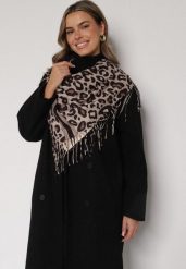 Brązowy Panterkowy Szalik z Wiskozy Zdobiony Frędzlami Ferenea. Brązowe szaliki damskie Born2be, z aplikacjami, z wiskozy. Za 39.99 zł.