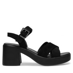 Sandały Lasocki. Czarne sandały damskie Lasocki, bez wzorów, bez obcasa, na słupku, bez zapięcia. Za 169.99 zł.