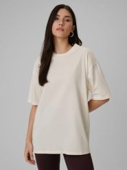 4F T-shirt loose gładki damski - beżowy S. Brązowe t-shirty damskie 4F, s, bez wzorów, z bawełny, bez kołnierzyka, bez ramiączek. Za 59.99 zł.