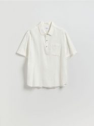 Koszula z dodatkiem lnu - biały. Białe koszule męskie Reserved, l, bez wzorów, z wiskozy, bez kołnierzyka, bez ramiączek. Za 129.99 zł.