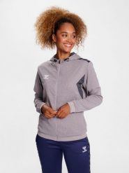 Damska poliestrowa bluza dresowa zapinana na zamek z kapturem Hummel Authentic. Szare bluzy damskie Hummel, s, bez wzorów, z dresówki, klasyczne, bez ramiączek, z kapturem. Za 200.00 zł.