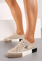 Ciemnobeżowe Sznurowane Trampki na Grubej Podeszwie Vimanta. Brązowe trampki i tenisówki damskie Born2be, bez wzorów, z jeansu, bez zapięcia. Za 79.99 zł.
