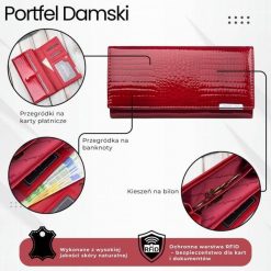 Portfel damski skórzany lakierowany czerwony z tłoczeniem croco SP-16-CRD. Czerwone portfele damskie Jennifer Jones, z lakierowanej skóry. Za 99.00 zł.