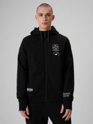 4F Bluza dresowa relaxed z kapturem męska - czarna M. Czarne bluzy sportowe męskie 4F, l, bez wzorów, z dresówki, z kapturem, rowerowe. Za 199.99 zł.