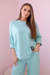 Komplet bawełniany bluza + spodnie jasny miętowy. Zielone bluzy damskie KESI, l, bez wzorów, z bawełny, biznesowe, bez ramiączek, bez kaptura. Za 284.37 zł.