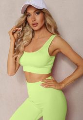 Jasnozielony Prążkowany Biustonosz Sportowy z Elastycznego Materiału Blunemia. Zielone koszulki sportowe damskie Renee, xl, bez wzorów, prążkowane, bez ramiączek, na fitness i siłownię. Za 29.99 zł.