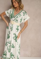 Zielono-Beżowa Pudełkowa Sukienka z Wiskozą i Lnem Sadeone. Zielone sukienki damskie Renee, na co dzień, l, bez wzorów, z wiskozy, eleganckie, bez kołnierzyka, bez ramiączek, maxi. Za 54.99 zł.