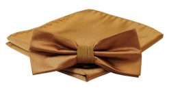 Mucha Męska z Poszetką, Złota Jednokolorowa w Drobny Prążek -ALTIES. Żółte krawaty i muchy Alties, bez wzorów, eleganckie. Za 54.00 zł.