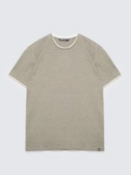 Koszulka męska w drobne paski khaki Fredriser 303. Zielone t-shirty męskie BIG STAR, l, z aplikacjami, z dzianiny, bez kołnierzyka, bez ramiączek. Za 99.99 zł.