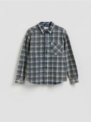 Koszula comfort fit w kratę - niebieski. Niebieskie koszule męskie Reserved, l, bez wzorów, z bawełny, bez kołnierzyka, bez ramiączek. Za 149.99 zł.