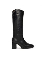 Tommy Hilfiger Kozaki Stacked Heel Leather Long Boot FW0FW08865 Czarny. Czarne kozaki damskie Tommy Hilfiger, bez wzorów, ze skóry, bez obcasa, na słupku, bez zapięcia. Za 769.99 zł.
