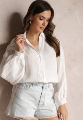 Biała Bawełniana Koszula z Linii Oversize Karerria. Białe koszule damskie Renee, m, bez wzorów, z bawełny, bez kołnierzyka, bez ramiączek. Za 89.99 zł.