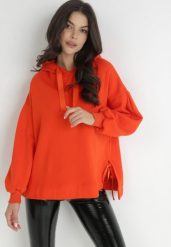 Pomarańczowa Bluza Oversize z Kapturem Kulsum. Brązowe bluzy damskie Born2be, m, bez wzorów, z bawełny, casualowe, bez ramiączek, z kapturem. Za 99.99 zł.