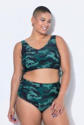 Damskie Figi od bikini wysoki stan moro efekt modelujący. Zielone stroje kąpielowe damskie Ulla Popken, plus size, bez wzorów, z elastanu. Za 91.99 zł.