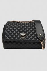 GUESS Czarna kopertówka damska Everlee Convertible. Czarne torebki do ręki damskie Guess, z aplikacjami, ze skóry ekologicznej, bez dodatków. W wyprzedaży za 489.99 zł.