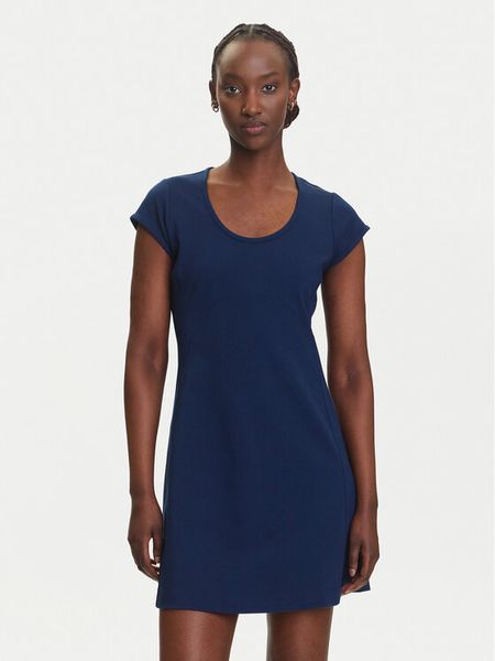 Calvin Klein Jeans Sukienka codzienna LV047C238G Granatowy Slim Fit. Niebieskie sukienki damskie Calvin Klein Jeans, na co dzień, xs, bez wzorów, z jeansu, bez kołnierzyka, bez ramiączek, proste. Za 239.99 zł.