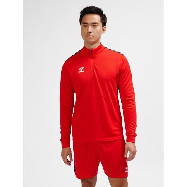 Bluza dresowa z pół zamkiem błyskawicznym Hummel Authentic. Czerwone bluzy męskie Hummel, bez wzorów, z dresówki, sportowe, bez ramiączek, bez kaptura. Za 212.50 zł.