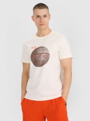 4F T-shirt regular z nadrukiem męski - biały XXL. Białe koszulki sportowe męskie 4F, m, bez wzorów, z bawełny, bez ramiączek, do koszykówki. Za 59.99 zł.