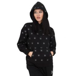 Damska Bluza Z Nadrukiem Love Na Całej Powierzchni. Czarne bluzy damskie Puma, l, bez wzorów, z bawełny, bez ramiączek, z kapturem. Za 186.90 zł.