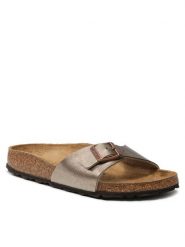 Birkenstock Klapki Madrid Bs 1020632 Złoty. Żółte klapki damskie Birkenstock, bez wzorów, ze skóry, bez obcasa, bez zapięcia. Za 399.99 zł.