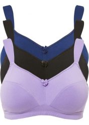 Biustonosz bez fiszbinów z bawełną (3 sztuki). Fioletowe biustonosze bonprix, z aplikacjami, z bawełny. Za 132.99 zł.