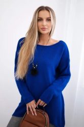 Sweter z naszyjnikiem chabrowy. Niebieskie swetry nierozpinane damskie KESI, l, bez wzorów, z elastanu, bez kołnierzyka, plus size, bez ramiączek. Za 154.75 zł.