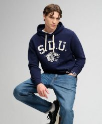 Superdry Athletic Essentials Hoodie – Bluza z kapturem Loose Fit – RICH NAVY. Niebieskie bluzy damskie Superdry, l, bez wzorów, z bawełny, vintage, bez ramiączek, z kapturem. Za 371.85 zł.