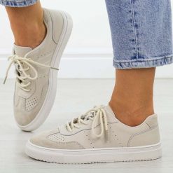 Beżowe skórzane półbuty damskie Vinceza 41481. Brązowe półbuty damskie VINCEZA, na jesień, bez wzorów, z jeansu, biznesowe, bez obcasa, bez zapięcia. Za 199.00 zł.